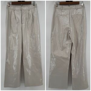 7 For All Mankind Women's Cream Metallic  Dress Pants Trousers Faux Leather SzS